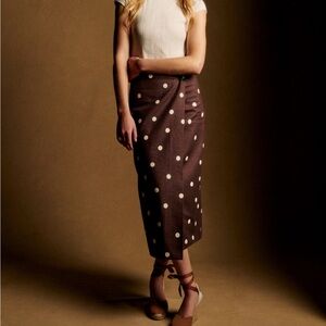 Sezane Pierra Skirt Ecru Polka Dots On Chocolate Print - Size 6